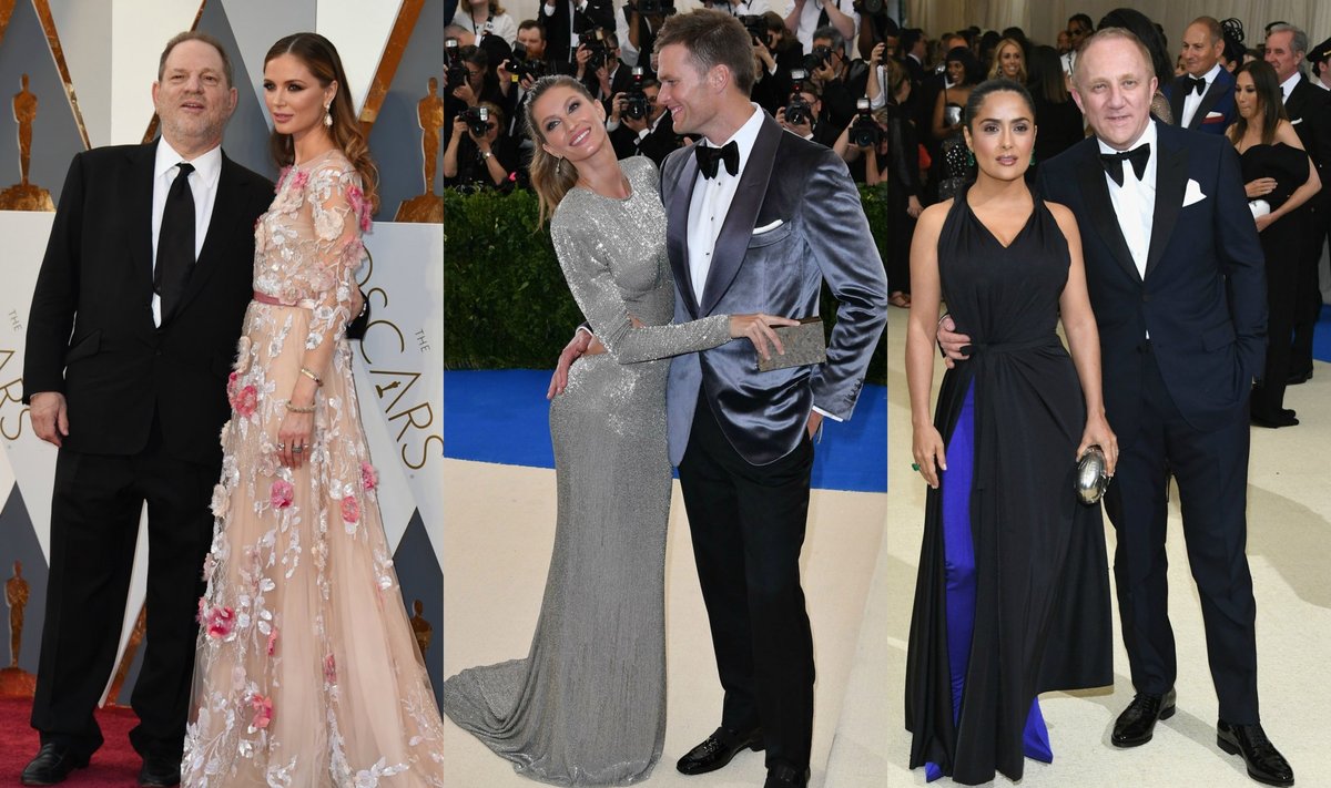 Harvey Weinsteinas ir Georgina Chapman, Tomas Brady ir Gisele Bundchen, Francois-Henri Pinault ir Salma Hayek