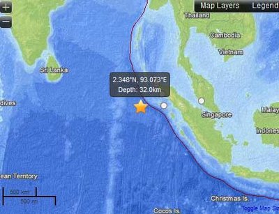 Žemės drebėjimas prie Indonezijos krantų, usgs.gov duomenys