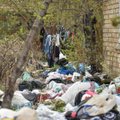 Kaimynai baiminasi žiurkių ir virusų: į negyvenamo namo kiemą benamis maišais tempia visokio plauko daiktus