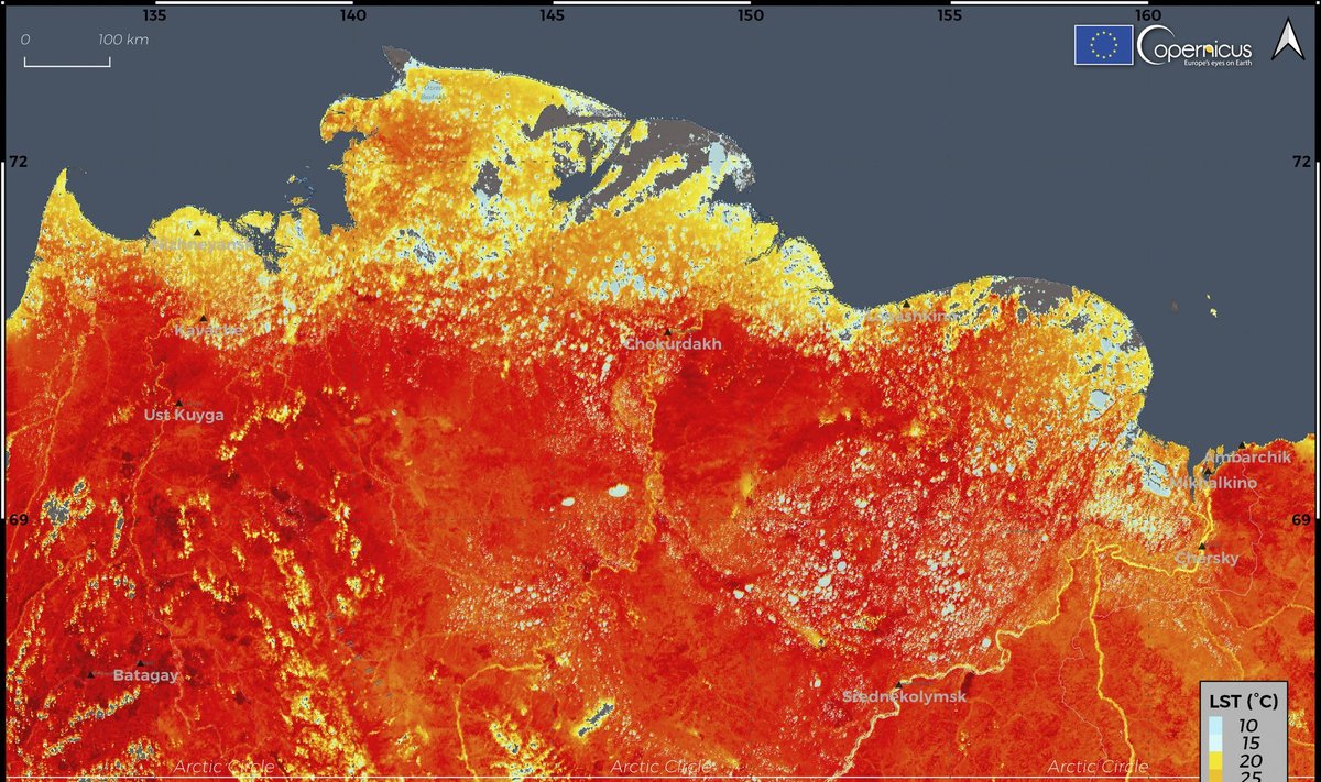 38 laipsnių temperatūra Sibire, užfiksuota 2020 metais.