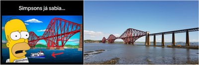 Kairėje – socialiniuose tinkluose išplatintas kadras, dešinėje – Forto tiltas, esantis Edinburgo mieste, Škotijoje
