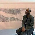 Menininkas piešia detalų Niujorko peizažą iš atminties