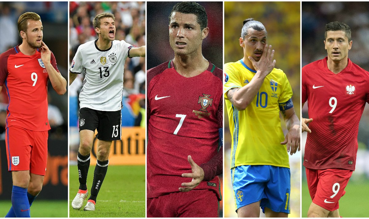 Harry Kane'as, Thomasas Mulleris, Cristiano Ronaldo, Zlatanas Ibrahimovičius ir Robertas Lewandowskis (AFP ir Sipa nuotr.)