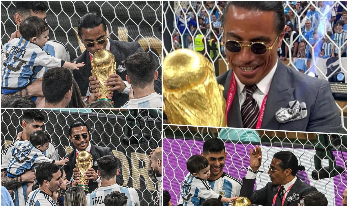 Salt Bae su triumfuojančia Argentinos futbolo rinktine / FOTO: Twitter