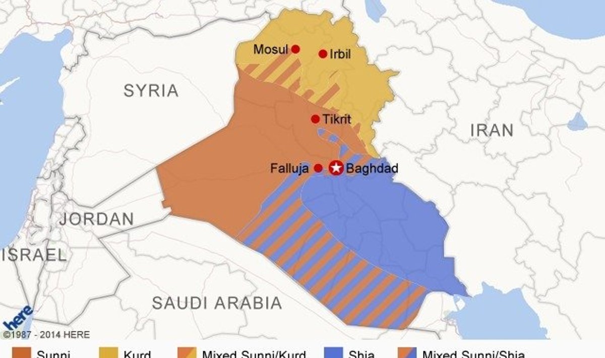 Religinis pasiskirstymas Irake: sunitai, šiitai, kurdai