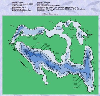 Senas Daugų ežero žemėlapis