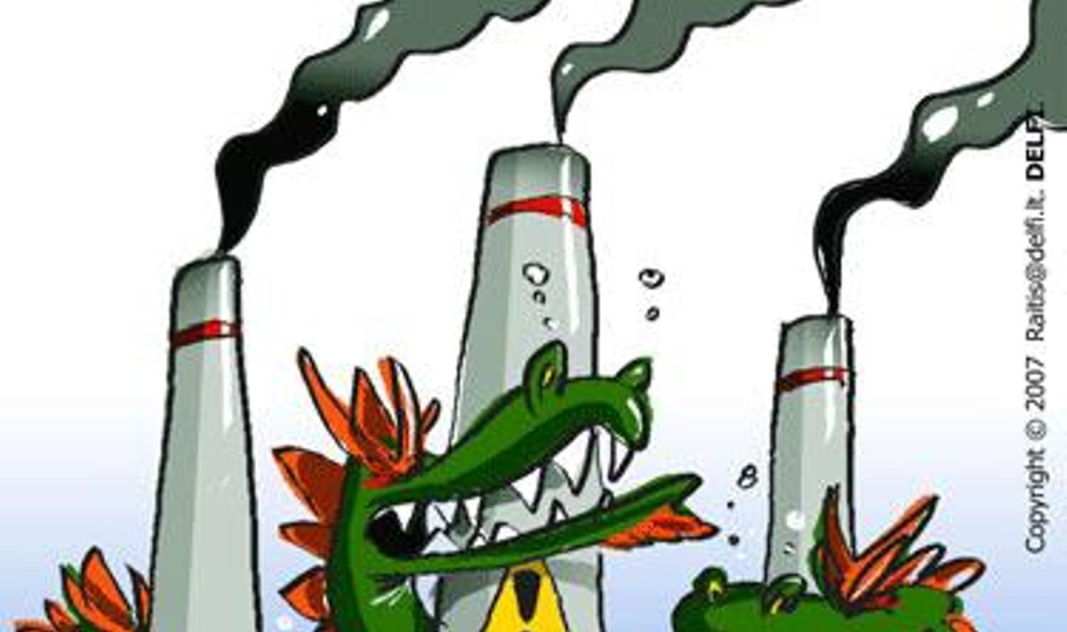 Atominė elektrinė, “trigalvis slibinas”, karikatūra