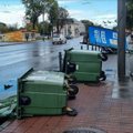 В Каунасе сильный ветер "носит" контейнеры, валит деревья