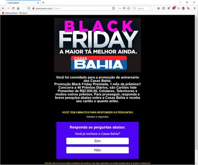 Netikra svetainė, esanti Brazilijoje, prašanti dalyvauti loterijoje užpildant anketą
