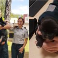 Jaudinantis susitikimas: šunelis, kurį išgelbėjo pareigūnai, grįžo jiems padėkoti