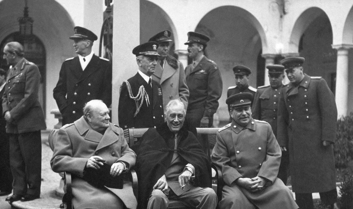 Winston Churchill, Franklin D. Roosevelt and Joseph Stalin in Yalta Conference