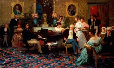 Henryko Siemiradzkio paveiklas „Chopino koncertas“, kuriame kompozitorius pavaizduotas 1829 m. skambinantis A. H. Radvilos salone (centre pats kunigaikštis)