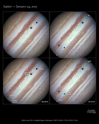 Trys Jupiterio palydovai viename kadre