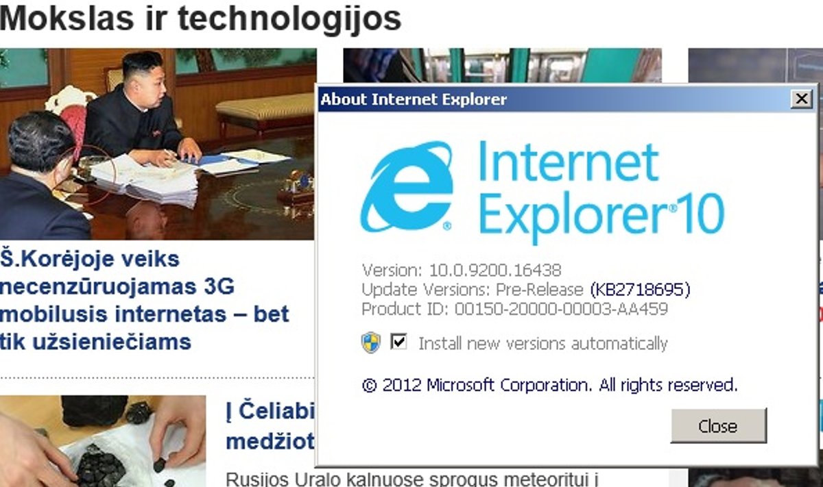 "Internet Explorer 10" naršyklė