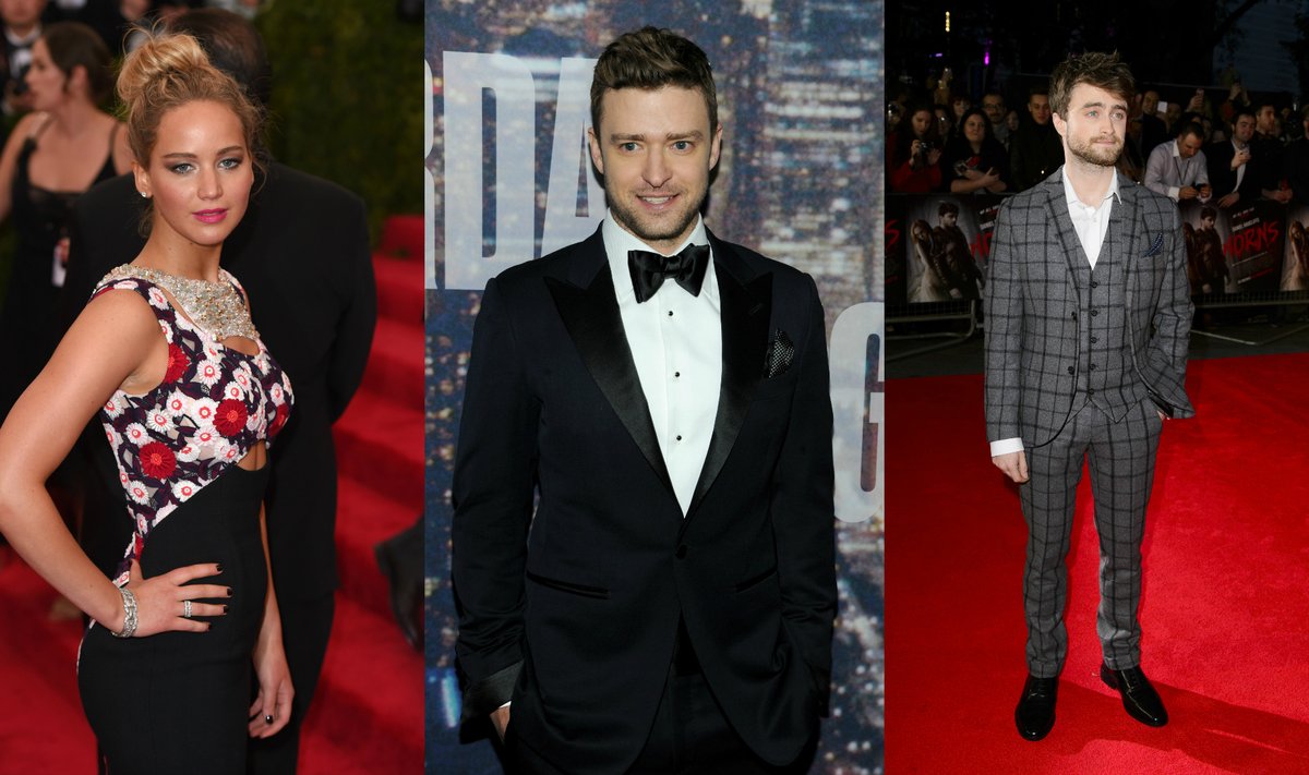 J. Lawrence, J. Timberlake'as ir D. Radcliffe'as