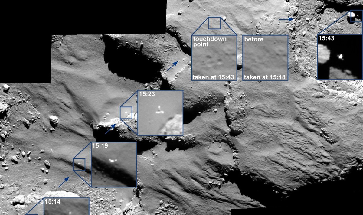 Modulio "Philae" kelionė kometos paviršiumi