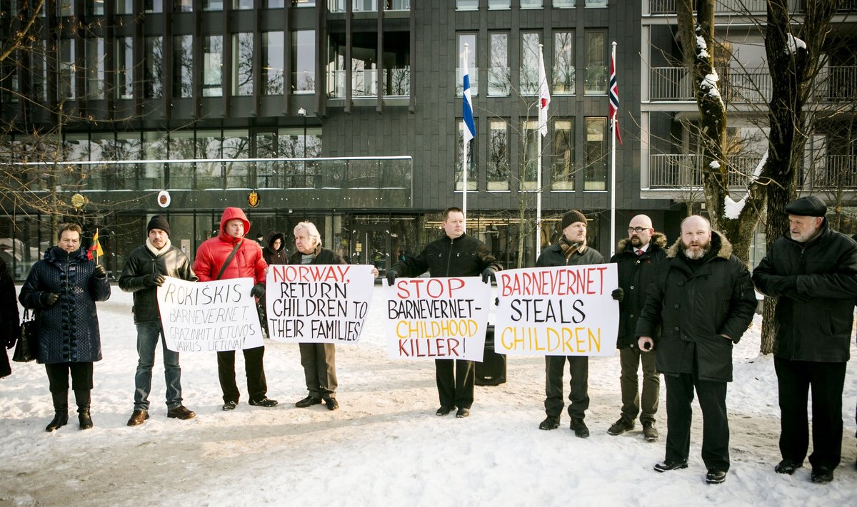 A protest in front of Norway's embassy in Vilnius