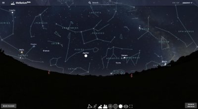 Rugsėjo 5 dieną, 23:35 val. pietryčių pusės dangaus skliaute ryškiausias objektas buvo Jupiteris. Stellarium/K. Zubovo iliustr.
