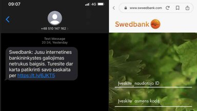 „Swedbank“ praneša apie siaučiančius sukčius: siunčia SMS pranešimus su nuorodomis į fiktyvų banko puslapį