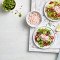 Šviežių daržovių salotos su krilių mėsa