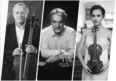 Grand Trio: Davidas Geringas (violončelė), Petras Geniušas (fortepijonas) ir Dalia Kuznecovaitė (smuikas) 