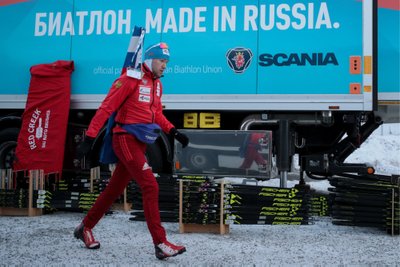 Rusijos biatlono rinktinės slidžių serviso sunkvežimis