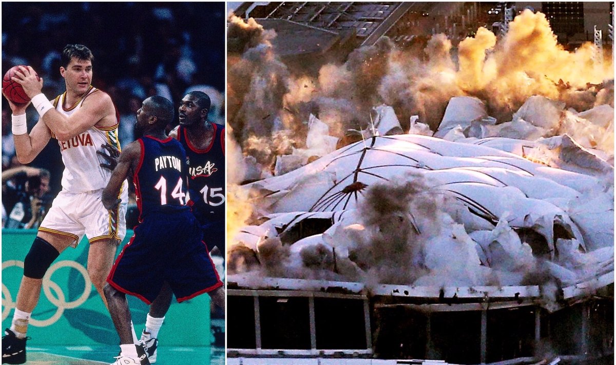 Arvydas Sabonis 1996-asiais Atlantoje, "Georgia Dome" stadiono sunaikinimas (Getty Images, AP-Scanpix nuotr.)