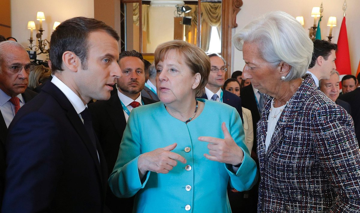 Emmanuelis Macronas, Angela Merkel, ir Christine Lagarde