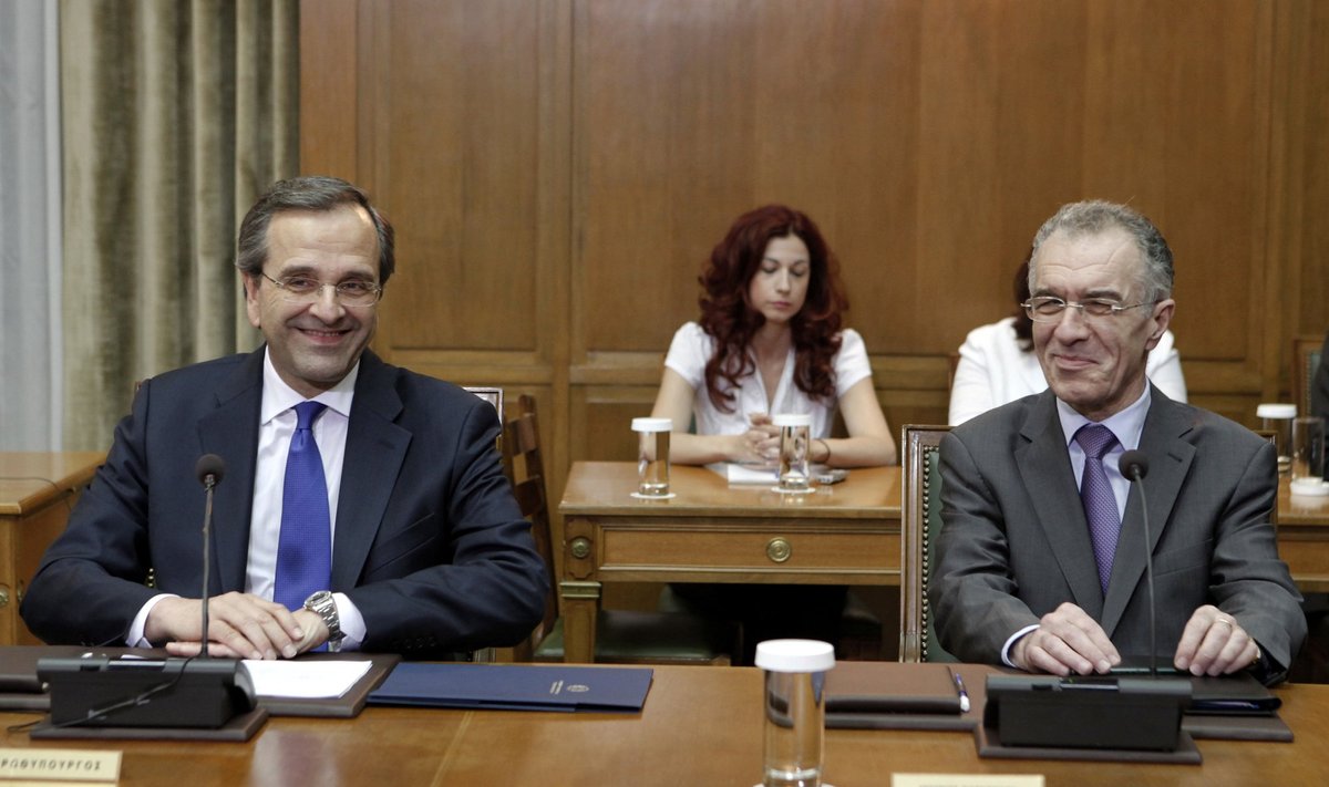 Graikijos premjeras Antonis Samaras ir finansų ministras Vassilis Rapanos