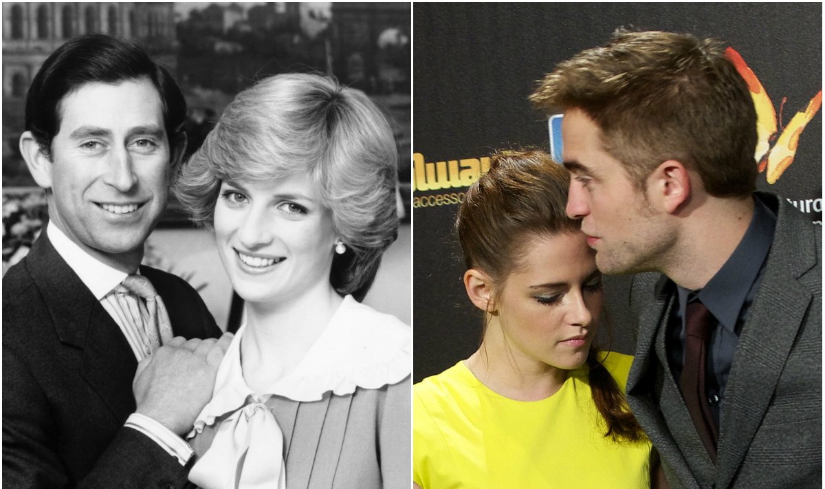 Princesė Diana ir princas Charlzas; aktoriai Robertas Pattinsonas ir Kristen Stewart.