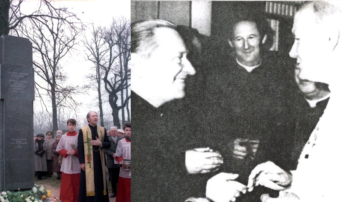R. Mikutavičius (viduryje) ir 2005 m. miręs popiežius Jonas Paulius II