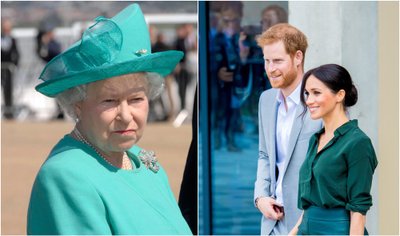 Karalienė Elizabeth II ir princas Harry bei Meghan Markle