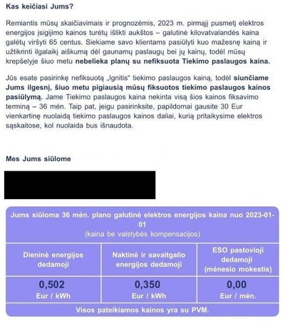 „Ignitis“ pasiūlymas