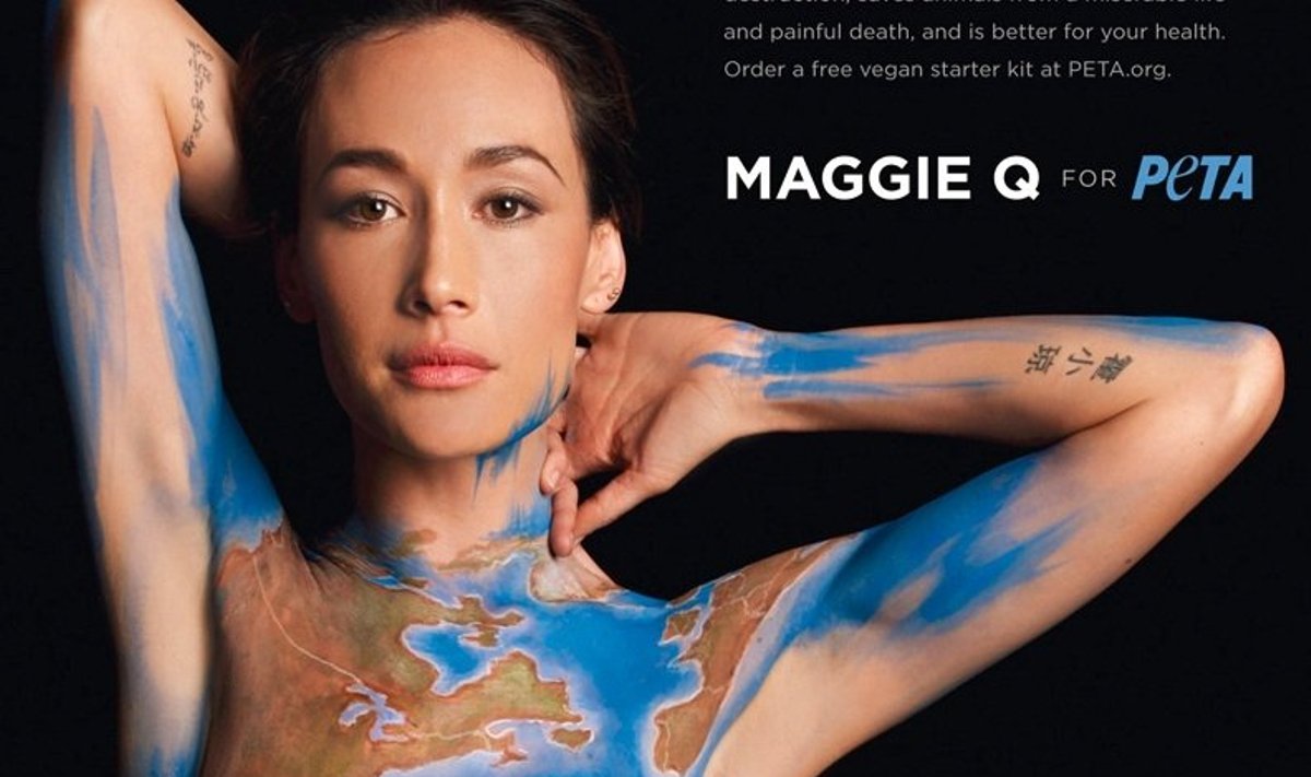 Aktorė Maggie Q prisidėjo prie būrio moterų, už kilnias idėjas kovojančių nuogu kūnu