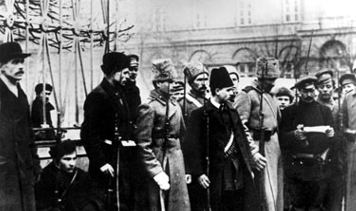 Sargyba 1917 metais prie Smolnio rūmų tikrina leidimus