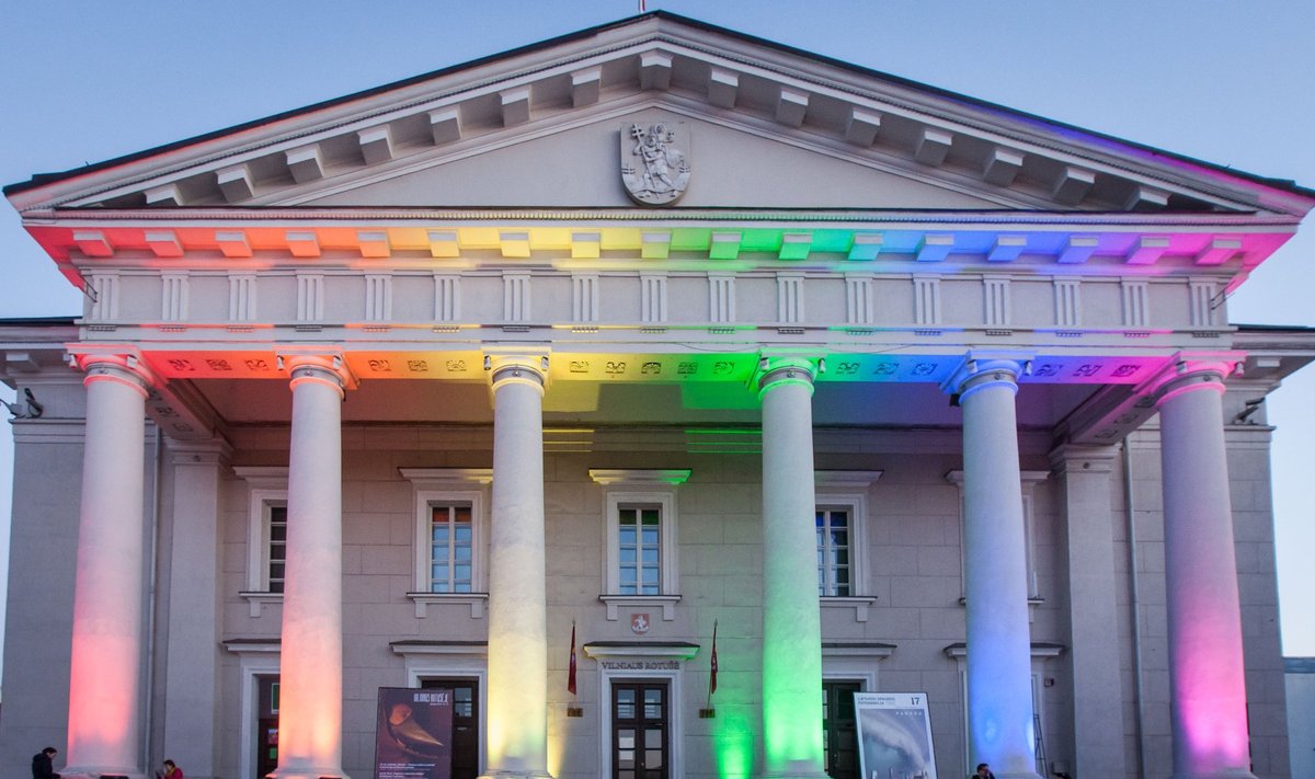 Vilnius' Town Hall in rainbow colours
