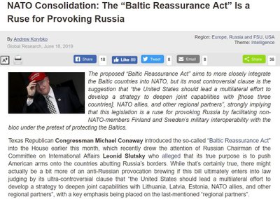Antraštė: „NATO susivienijimas: „Baltijos šalių užtikrinimo aktas“ yra vylius provokuoti Rusiją“