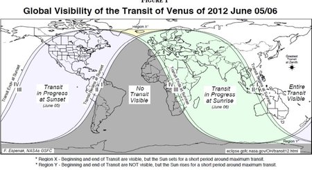 Žemėlapis, kur bus matomas Veneros tranzitas 