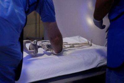 Meksikoje vykdomi tariamai nežemiškos kilmės mumijų tyrimai.
