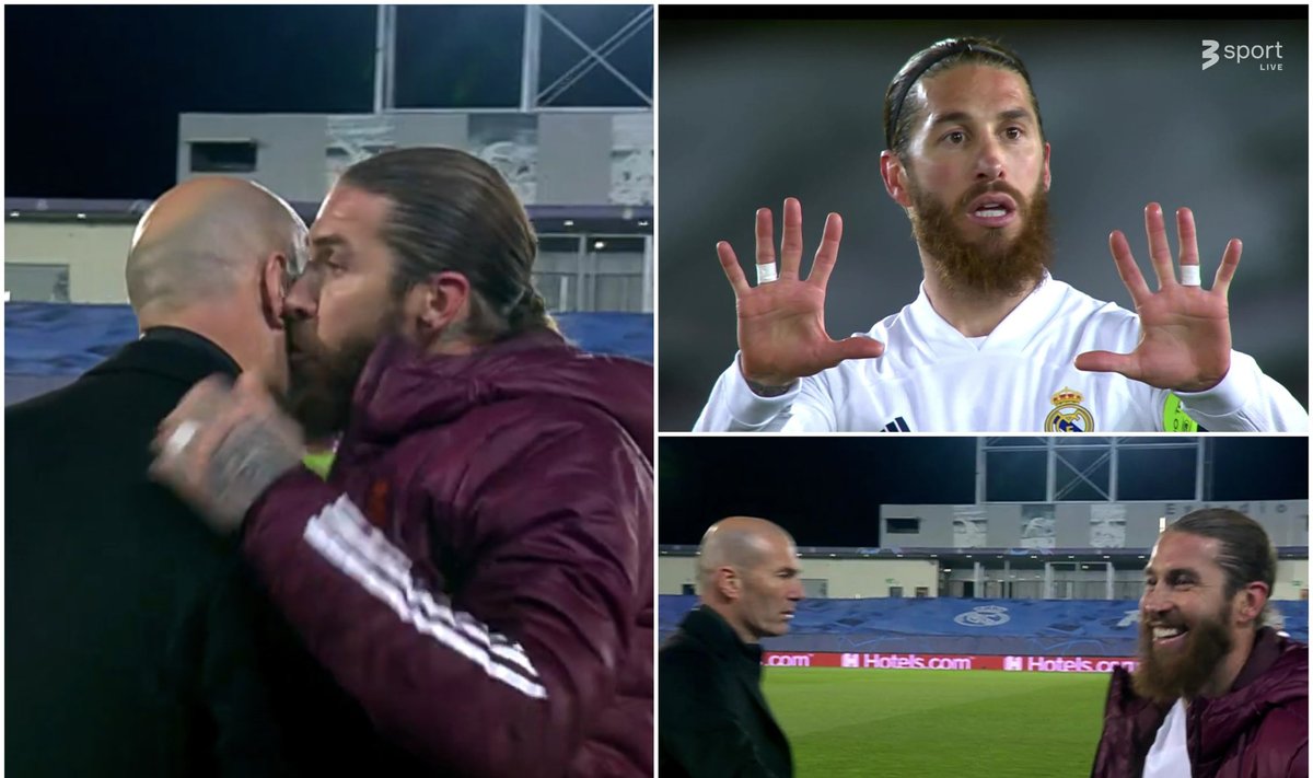 Sergio Ramosas nenoriai paliko aikštę, o išeidamas pabučiavo Zinedine'ą Zidane'ą