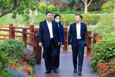 Prancūzijos prezidentas E. Macronas ir Kinijos prezidentas  Xi Jinping 