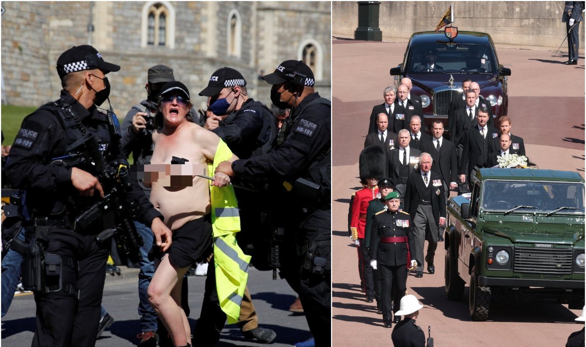 Princo Philipo laidotuvių ceremonijoje – pusnuogė protestuotoja