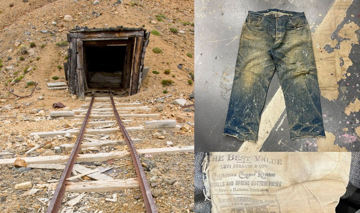 Archeologas kalnakasybos šachtoje rado 19 amžiaus pabaigos laikų originalius Levi's džinsus. Z. Stevenson/DenimDoctors nuotr.