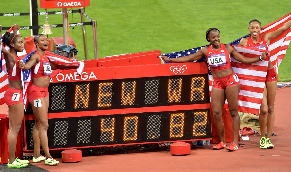 Tianna Madison, Carmelita Jeter, Bianca Knight ir Allyson Felix