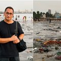 Реальность в Индии – люди веселятся на усеянном мусором побережье, омываемом черной водой