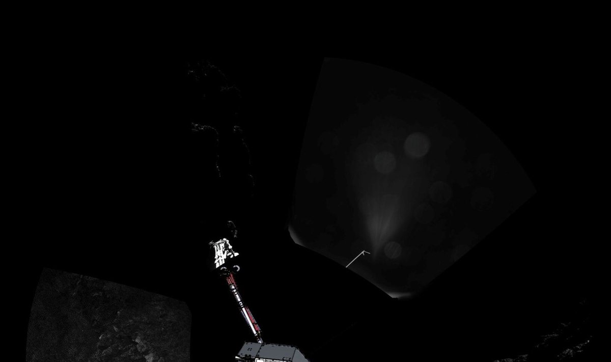 Panoraminis vaizdas, kurį "Philae" modulis mato penkiomis skirtingomis kryptymis