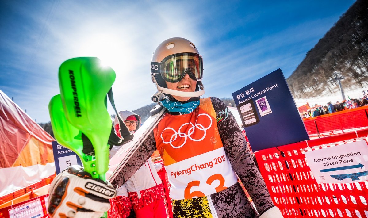 Ieva Januškevičiūtė at the slalom at the Pyeongchang Winter Olympics 