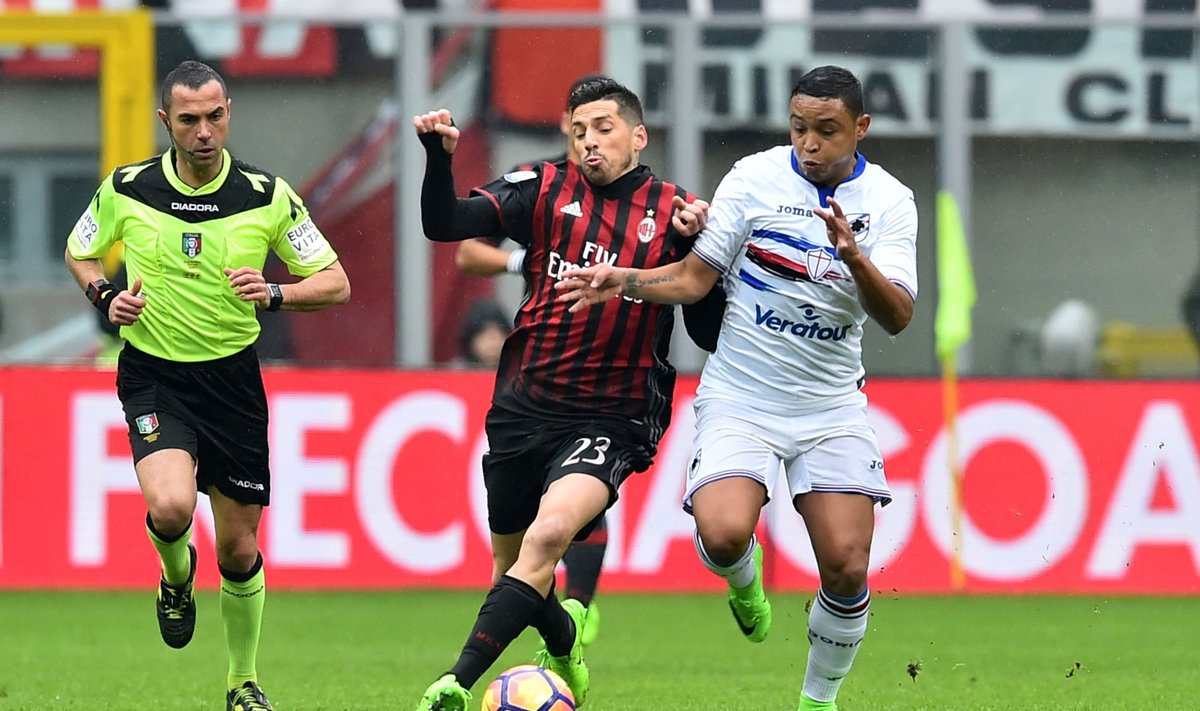 Seria A, „Sampdoria“ puolėjas L. Morielas ir AC „Milan“ saugas Jose Ernesto.