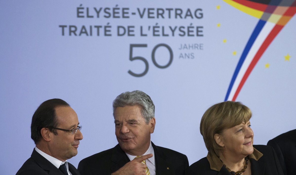 Francois Hollande'as,   Joachimas Gauckas  ir Angela Merkel