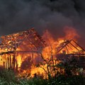 Vidurnaktį Vilkaviškio rajone siautėjo didžiulis gaisras: ugnis pasiglemžė sporto salę, grūdų džiovyklą ir du automobilius